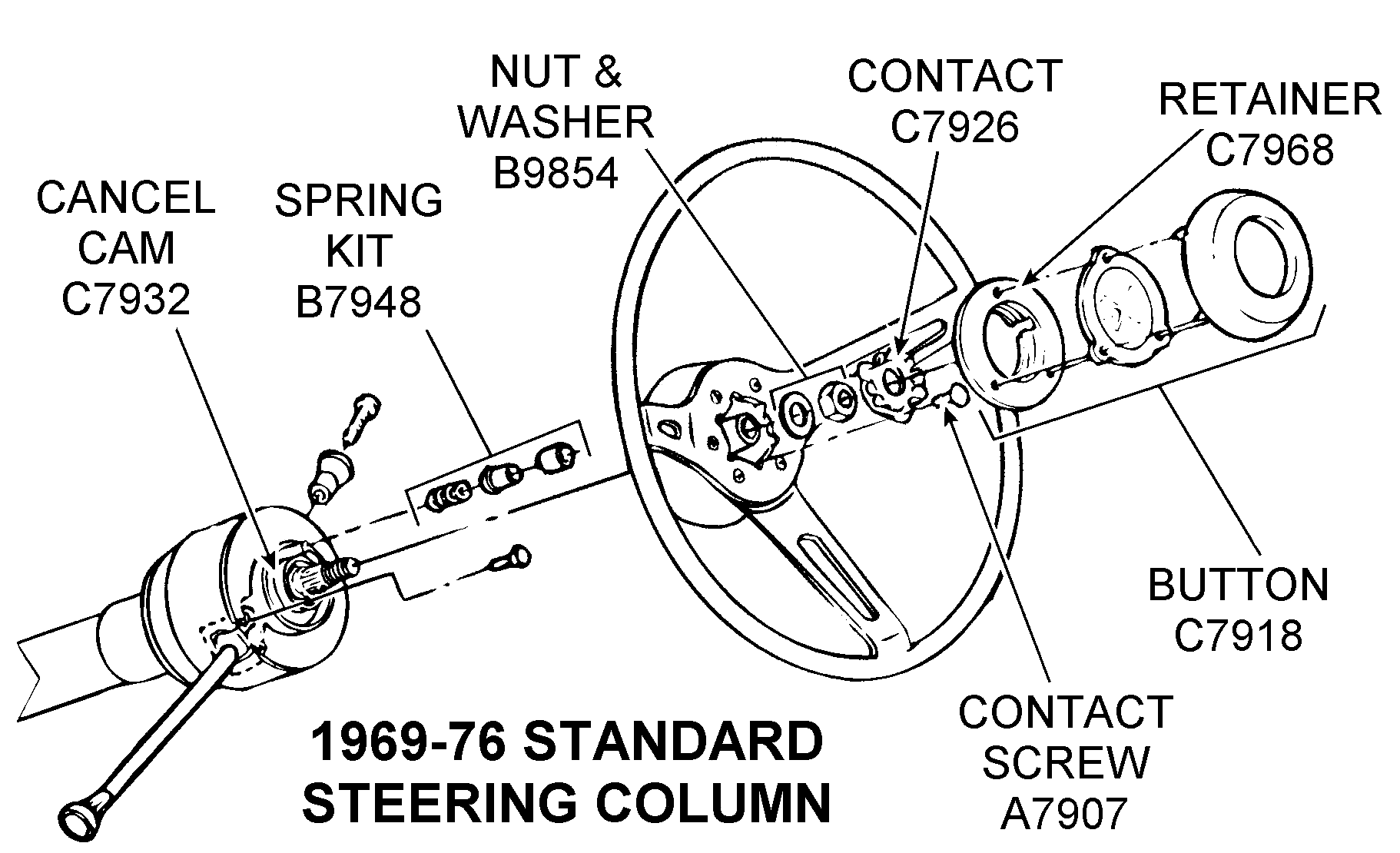 1969-76 Standard Steering Column - Diagram View