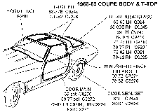 1968-82 Coupe Body and T-Top Diagram Thumbnail
