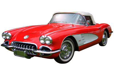 A classic red 1959 Corvette.