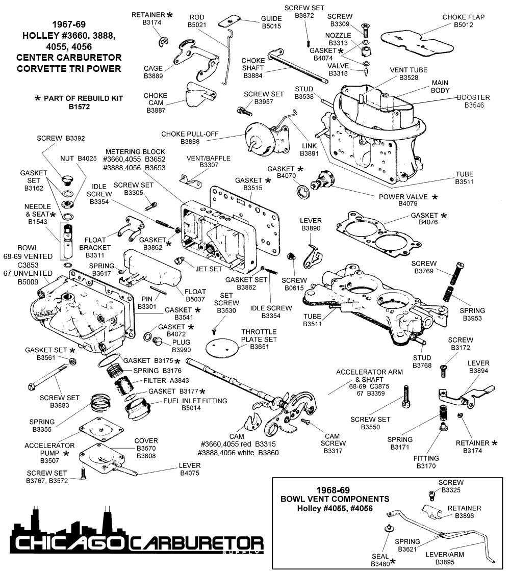 1967-69 Tri-Power Center Carburetor