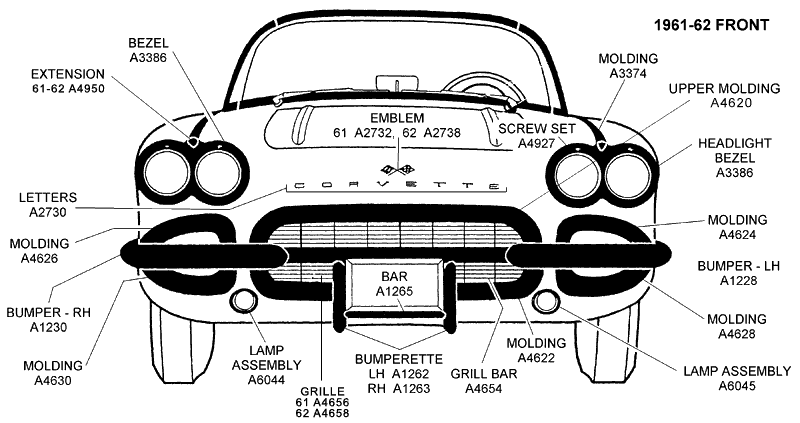 1961 62 Front Diagram View Chicago Corvette Supply