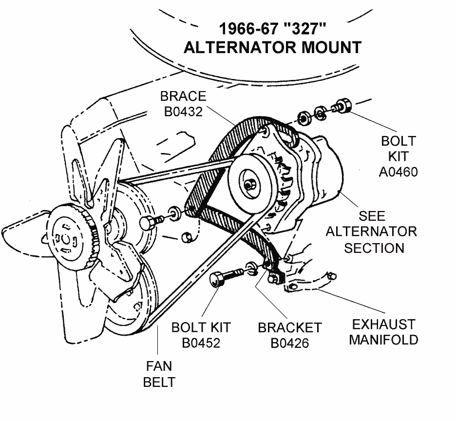 1966-67 327 Alternator Mount - Diagram View