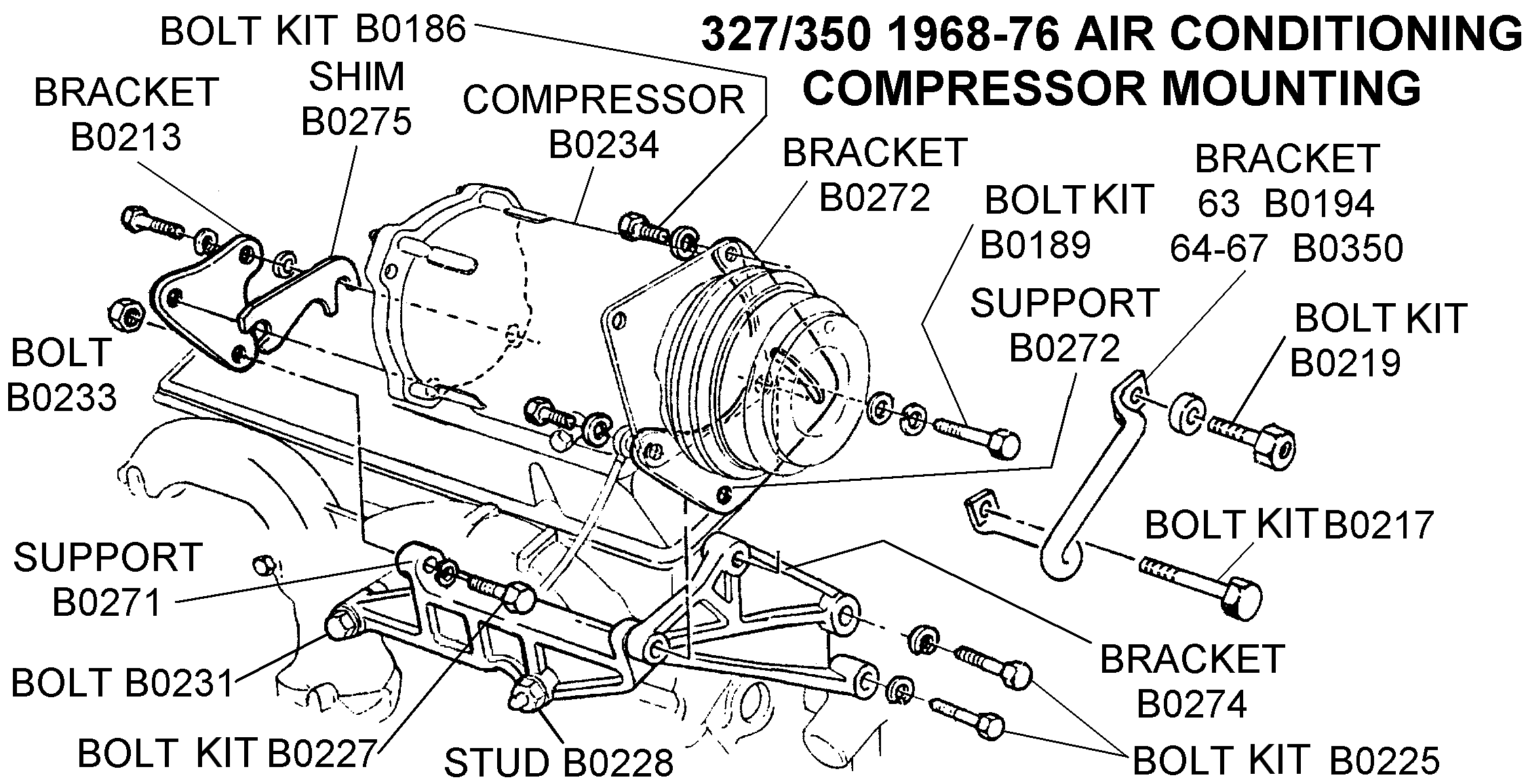 327/350 Air Conditioning Compressor Mounting - Diagram ... pontiac fiero vacuum diagram 